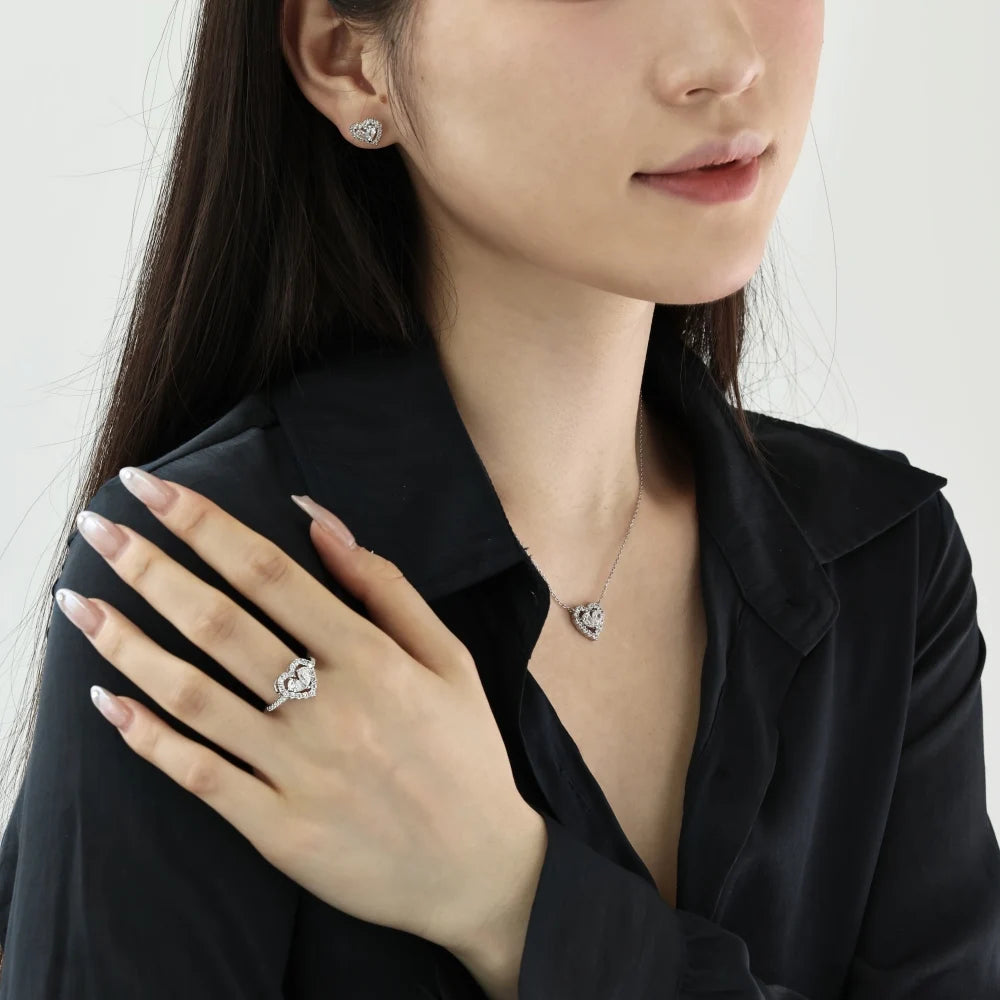 Silver Zircon Pear Cut Halo Heart Pendant Necklace