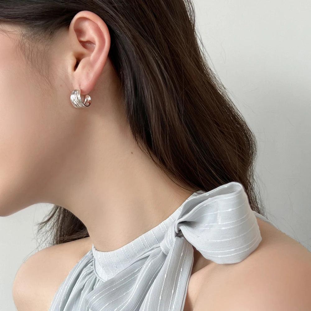 Silver Interlace Fold Ear Hoops