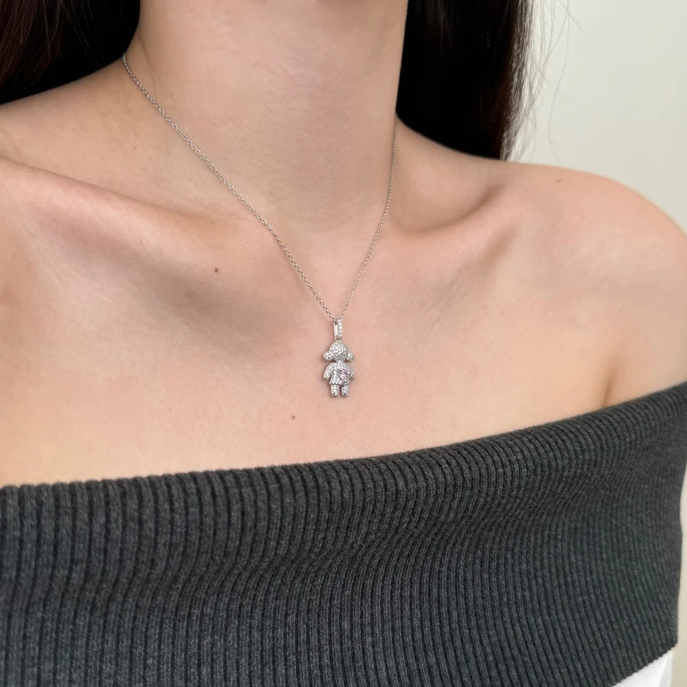 Silver Zircon Heart Cut Girl Pendant Necklace