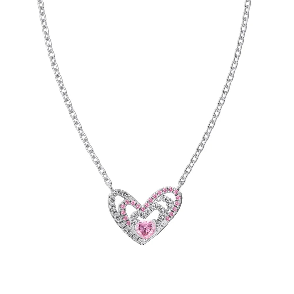 Silver Zircon Heart Cut Multi Layer Heart Pendant Necklace