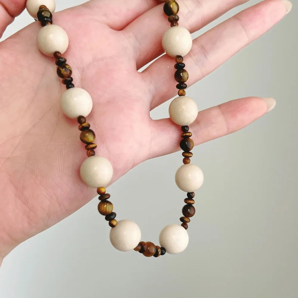 Silver Tiger Eye Round Cut Multi Shape Beaded Necklace