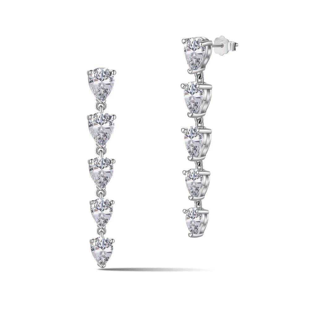 Silver Zircon Pear Cut Tear Tassel Drop Earrings