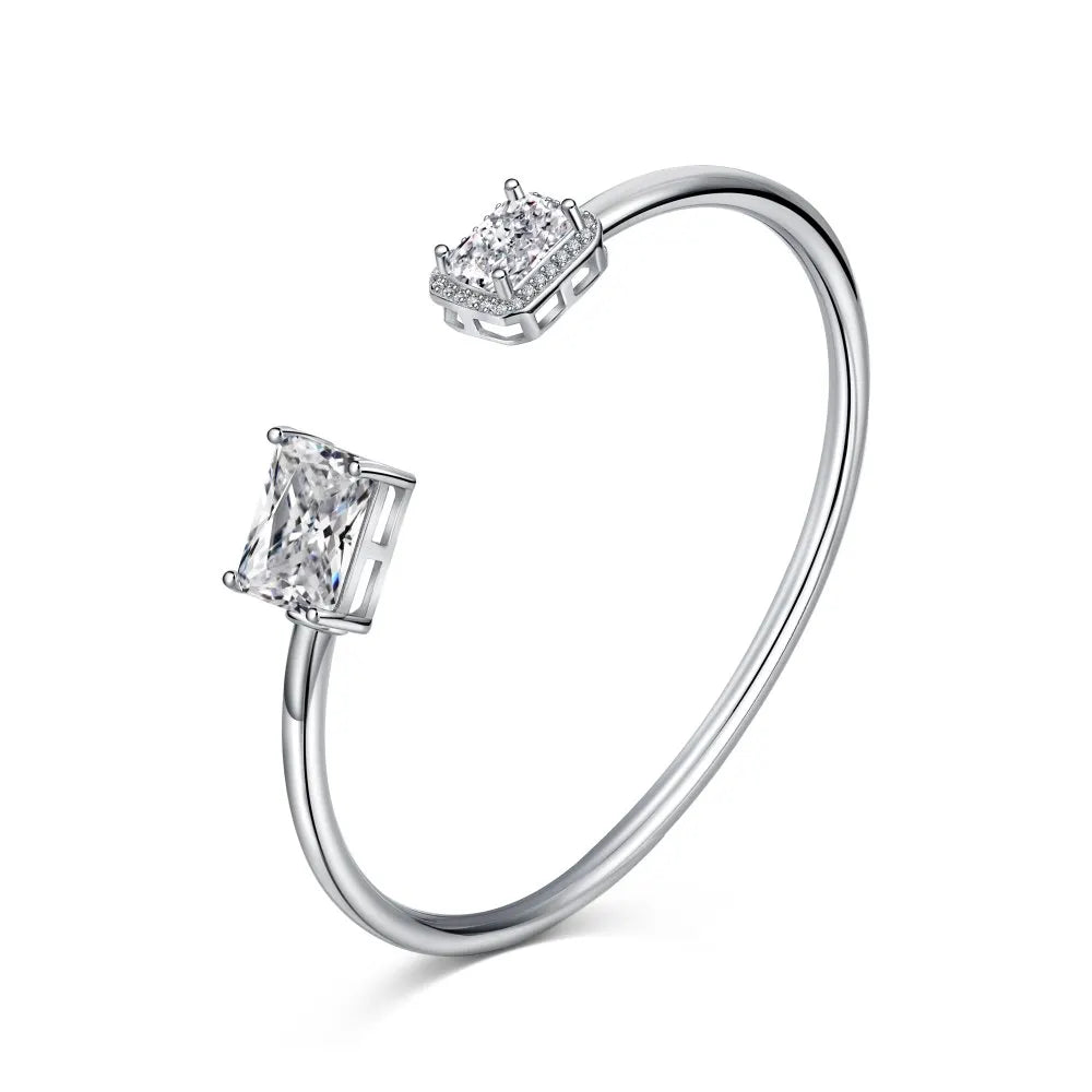 Silver Zircon Radiant Cut Open Bangle Bracelet