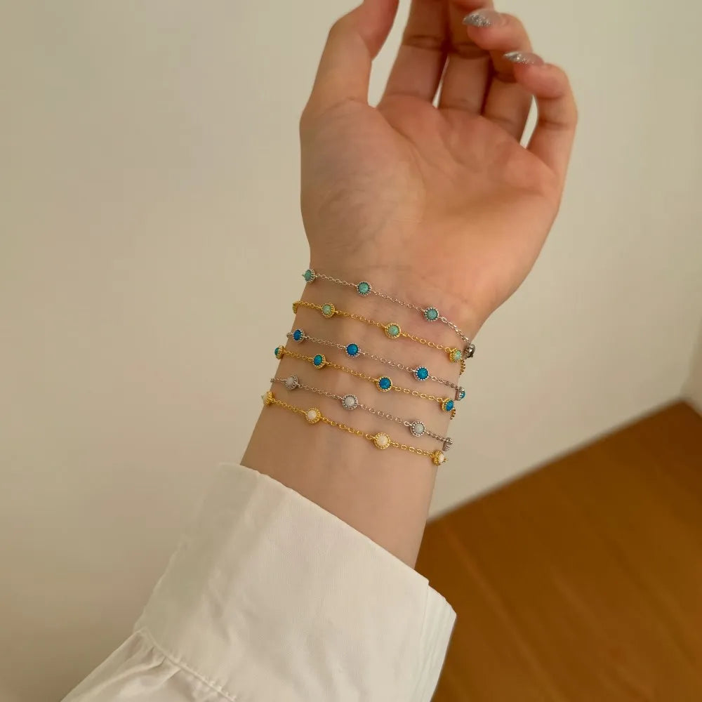 Silver Opal Round Cut Dots Chain Bracelet