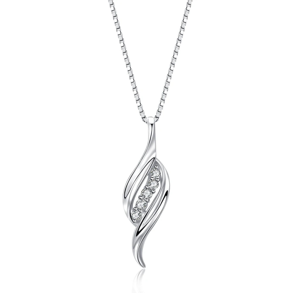 Silver Zircon Round Cut Twisted Wings Pendant Necklace