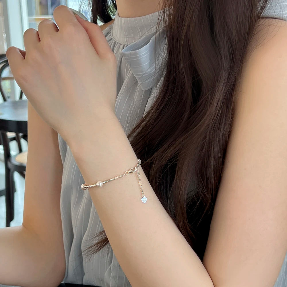 Silver Pearl Multi Layer Bangles Beaded Bracelet