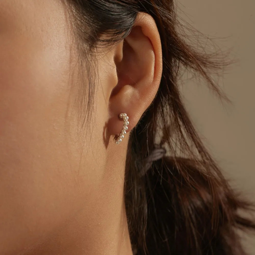 Silver Pearl Heart Hook Ear Hoops