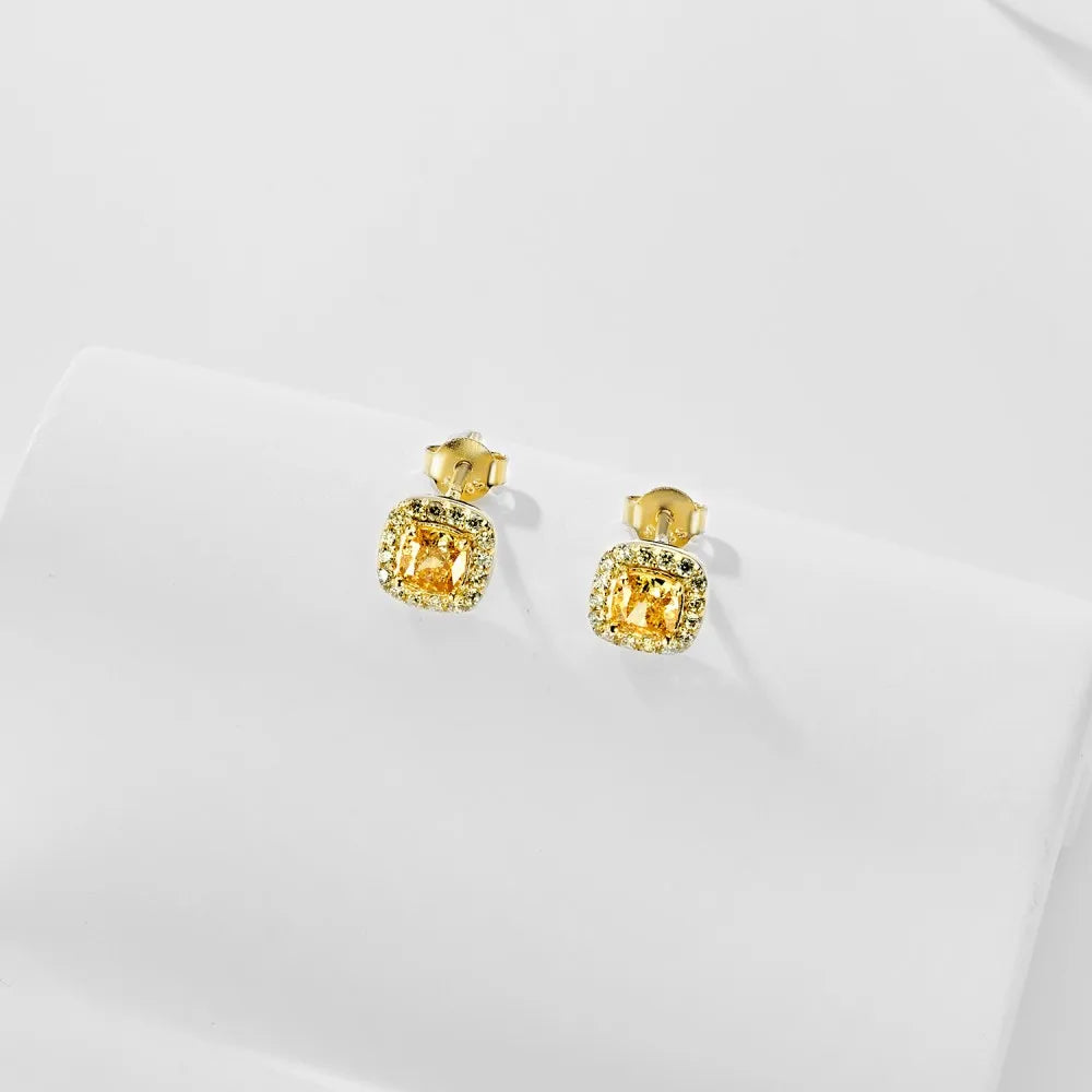Silver Zircon Cushion Square Cut Pillow Ear Studs