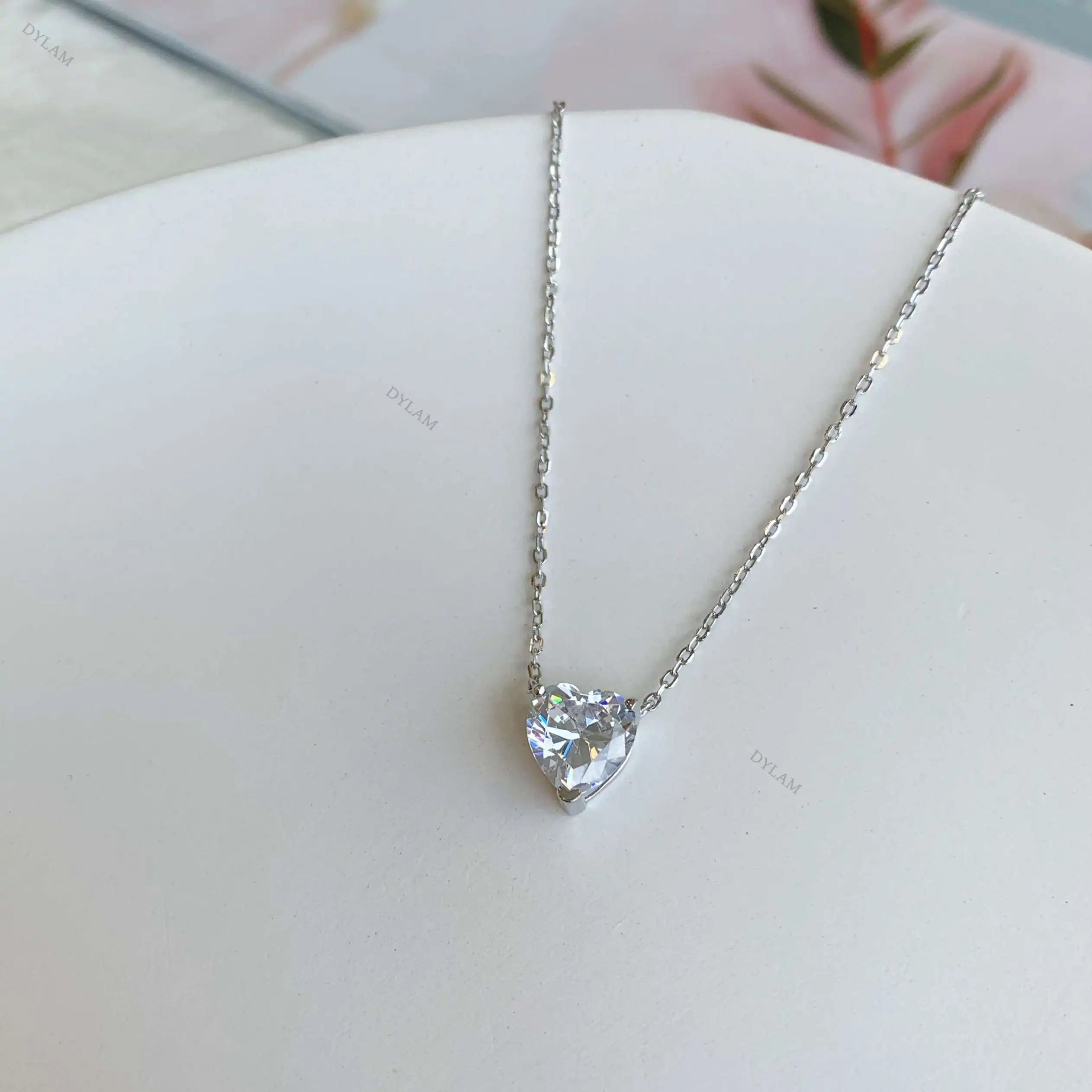 Silver Zircon Heart Cut Love Pendant Necklace