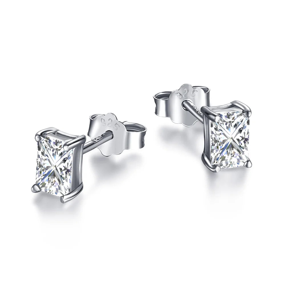 Silver Zircon Radiant Cut Cubic Ear Studs
