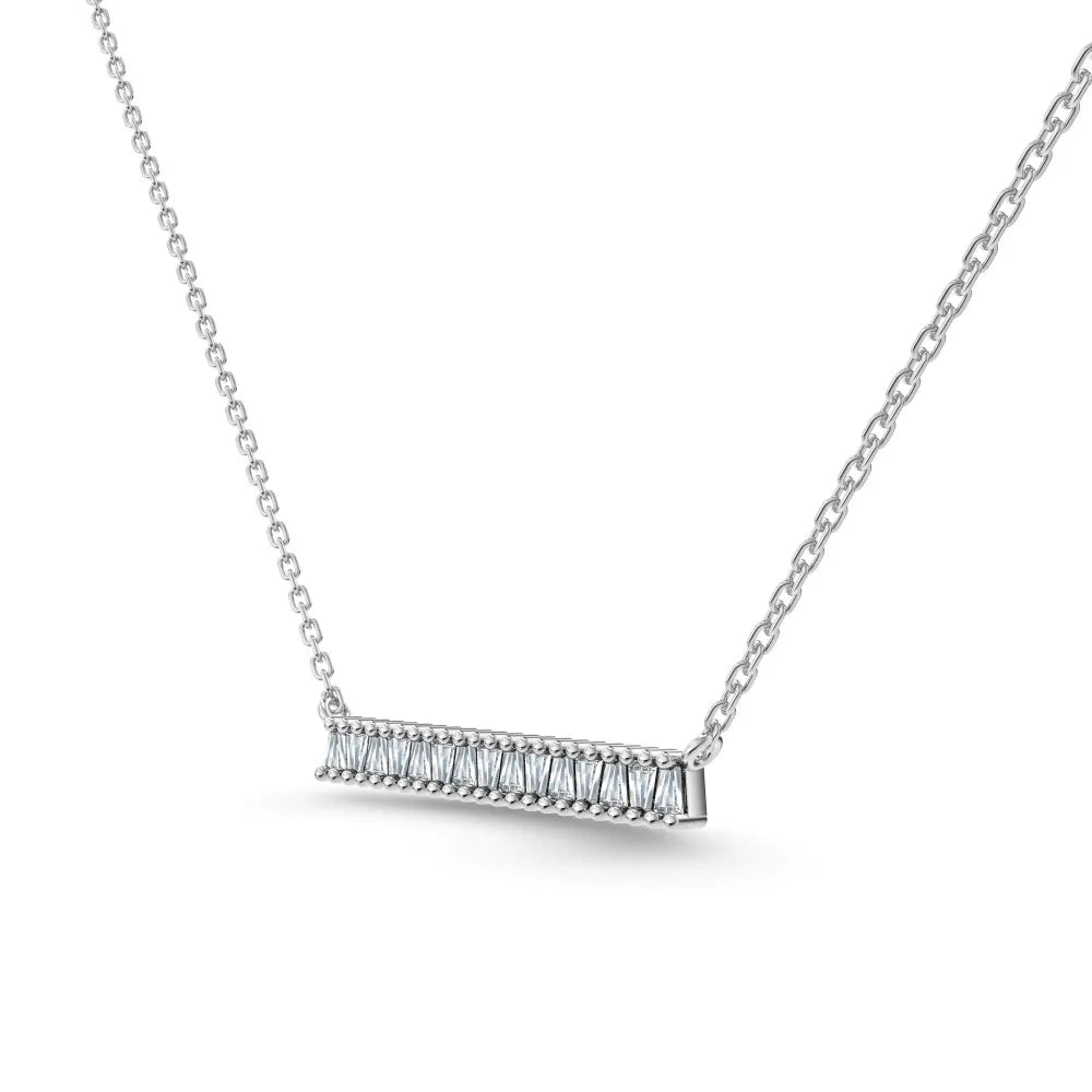 Silver Zircon Tapered Baguette Cut Multi Shape Bar Necklace