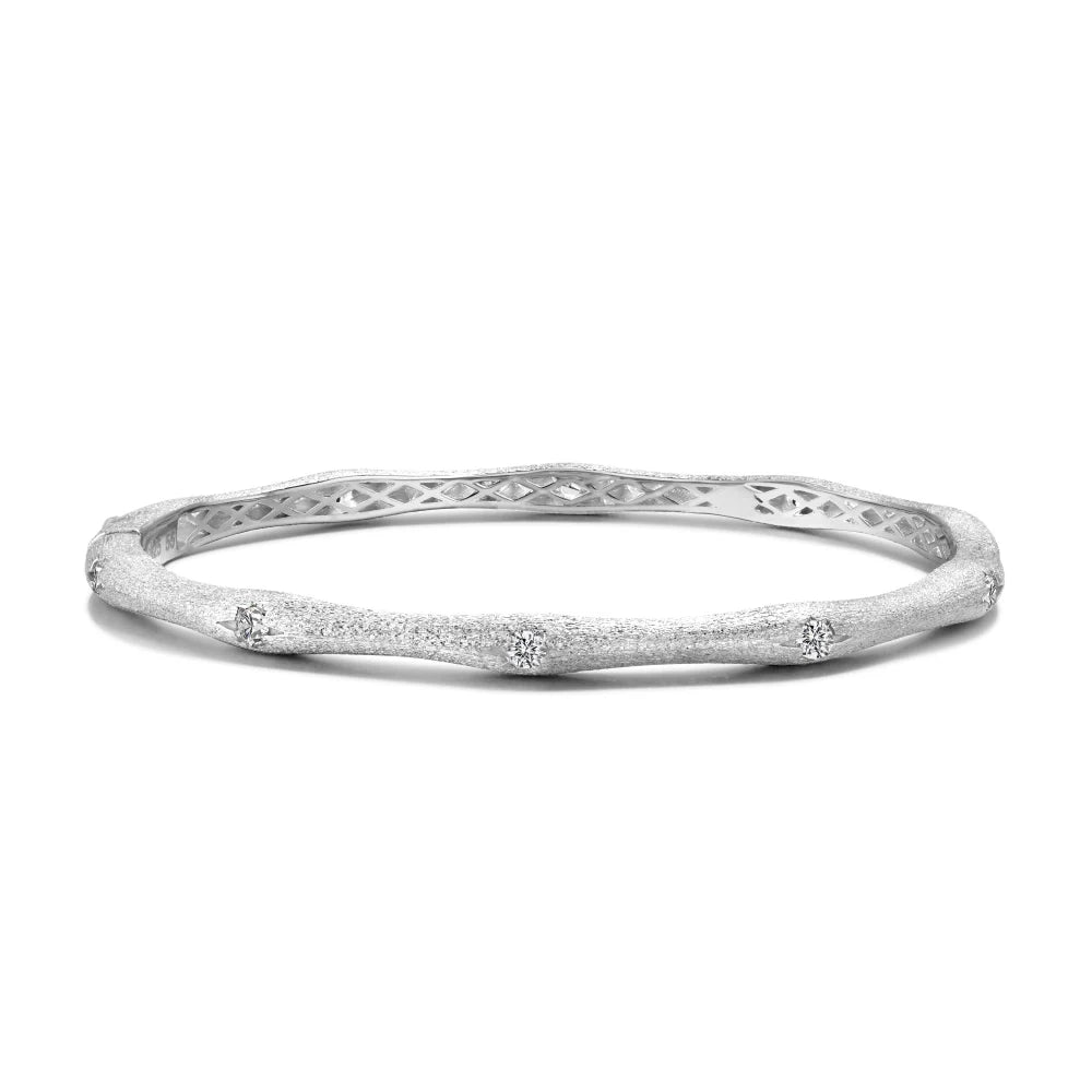 Silver Zircon Round Cut Wave Bangle Bracelet
