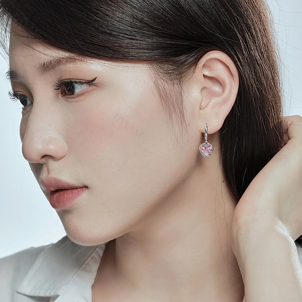 Silver Zircon Heart Cut Wrapped Huggie Earrings