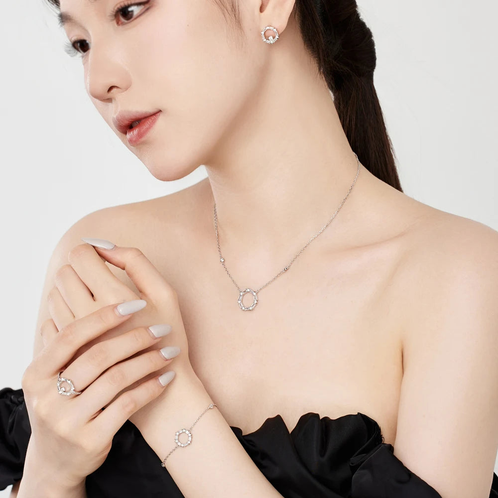 Silver Zircon Baguette Cut Multi Shape Hollow Disc Ear Studs