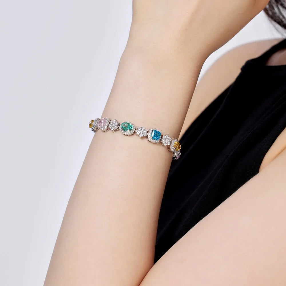 Silver Zircon Oval Cut Multi Shape Tennis Bracelet