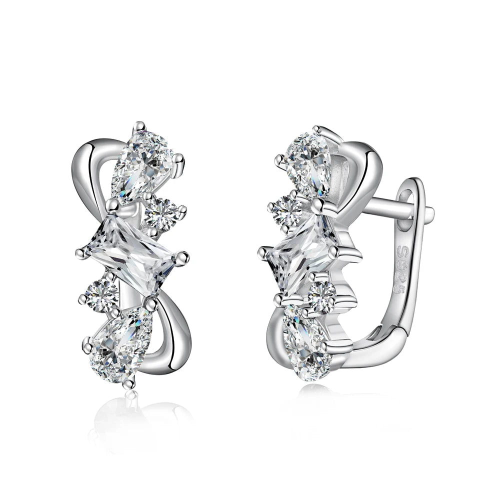 Silver Zircon Baguette Cut Multi Shape Huggie Earrings