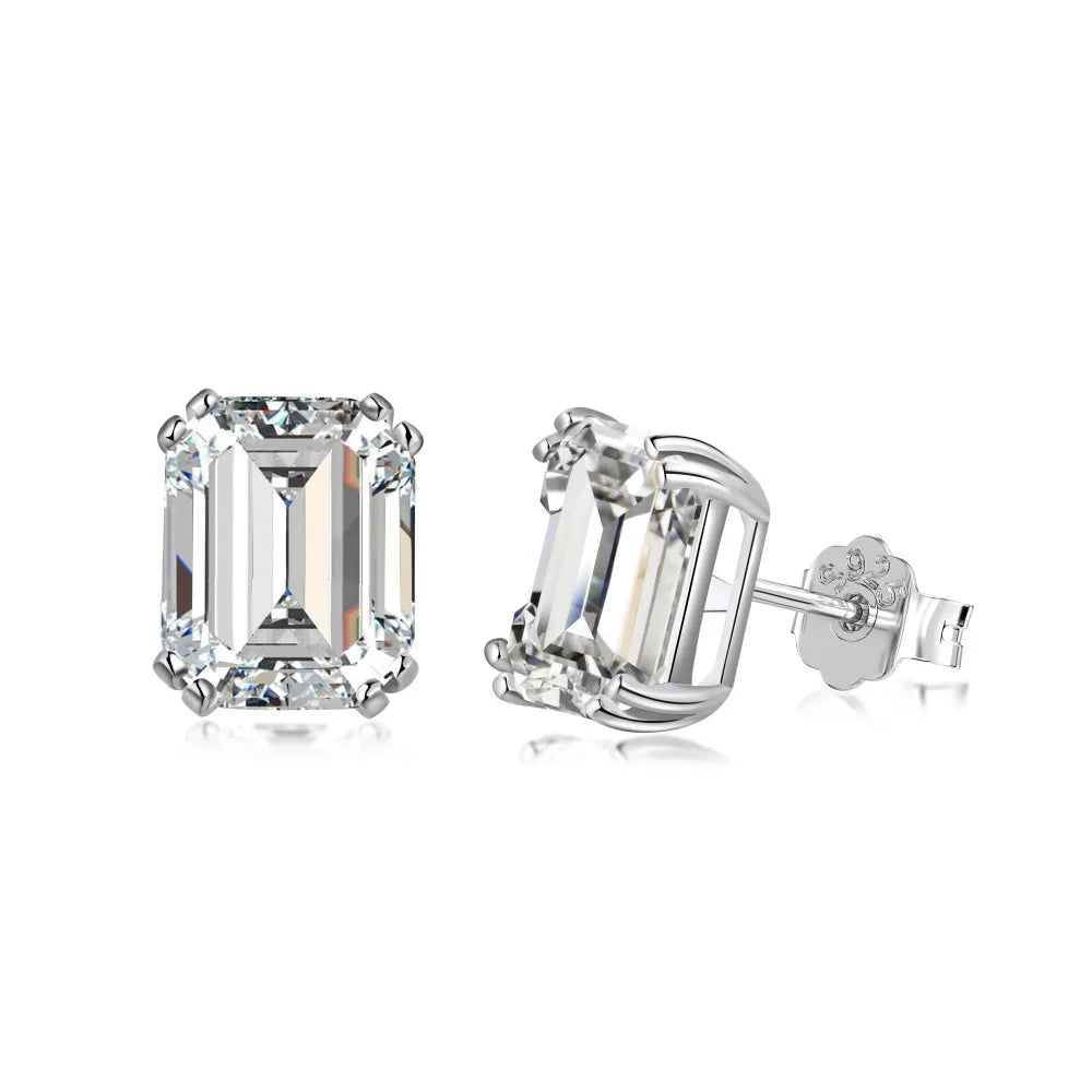 Silver Zircon Emerald Cut Curved Ear Studs