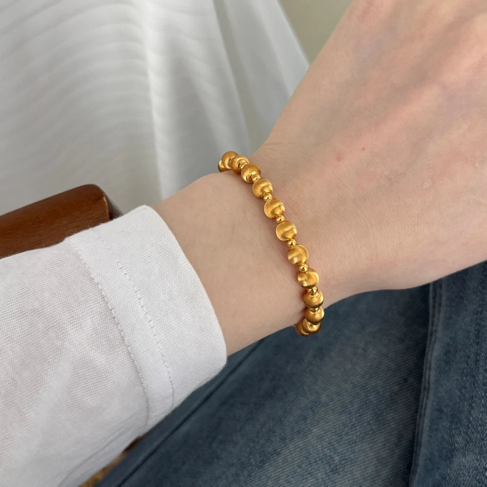 Silver Brushed Layered Bangles Beaded Bracelet