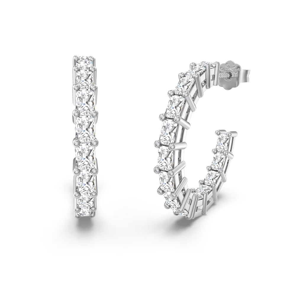Silver Zircon Cushion Cut Hook Inlaid Ear Hoops