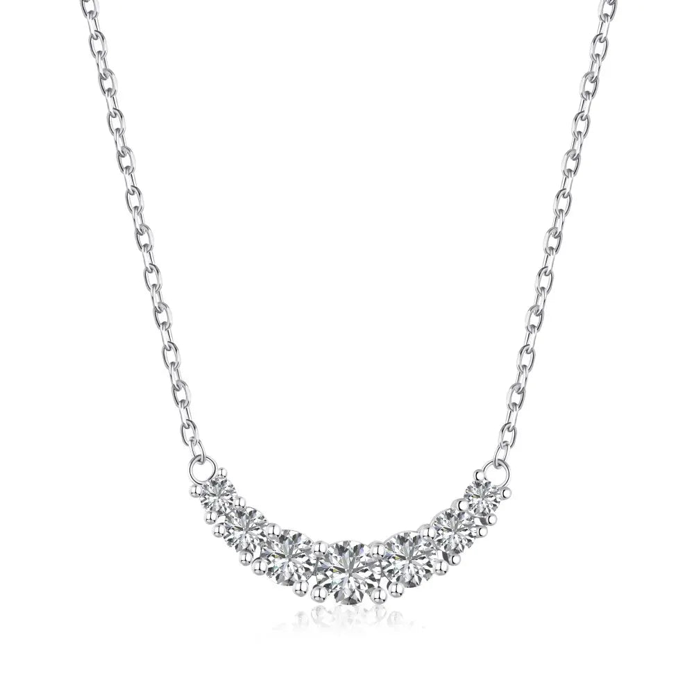 Silver Zircon Round Cut Smile Bar Necklace