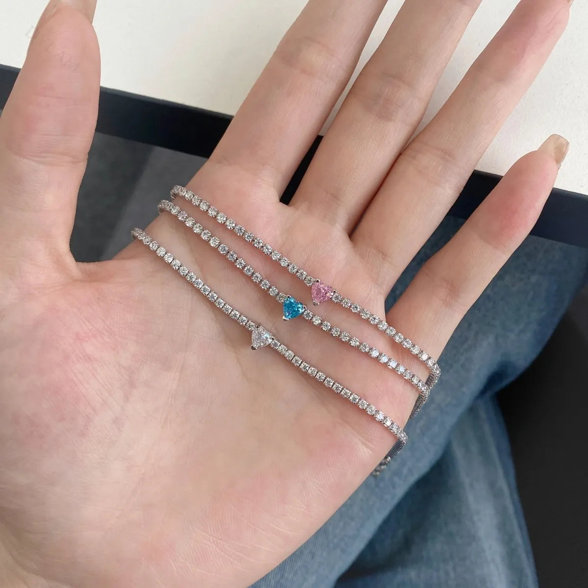 Silver Zircon Heart Cut Classic Tennis Bracelet