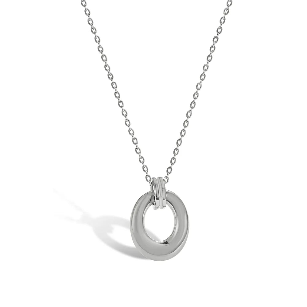 Silver Hollow Disc Pendant Necklace