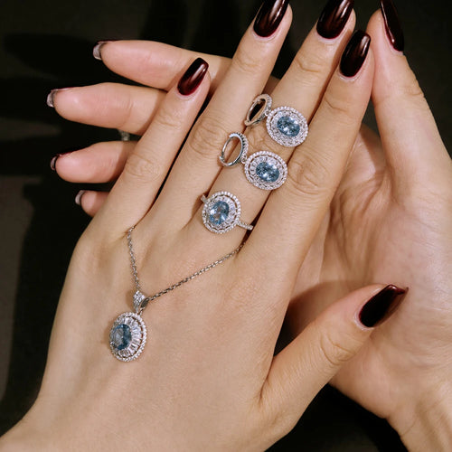 Silver Zircon Oval Cut Halo Ear Hoops