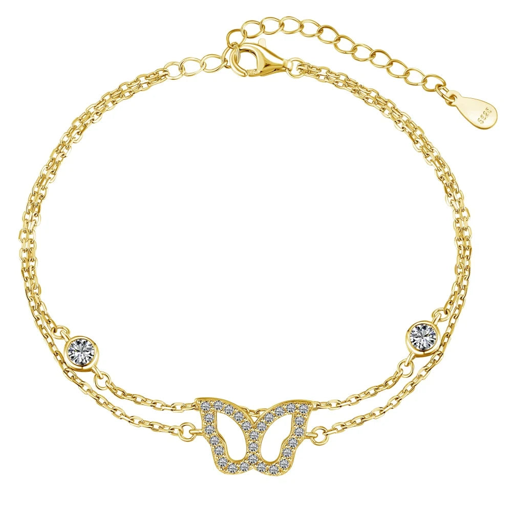Silver Zircon Round Cut Butterfly Anklet