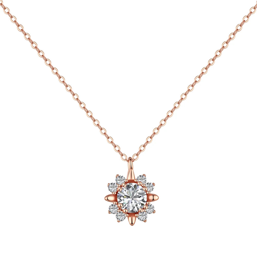Silver Zircon Round Cut Iced Snowflake Pendant Necklace