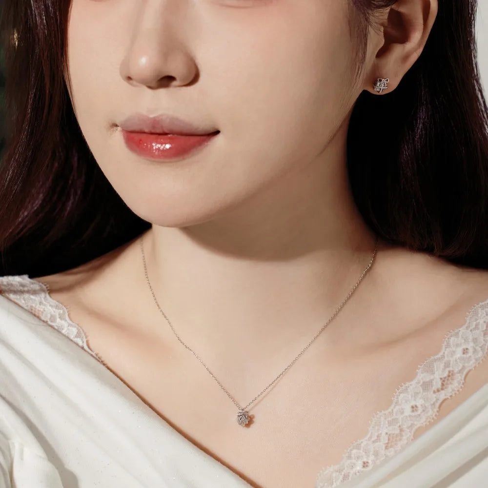 Silver Zircon Radiant Cut Gift Box Pendant Necklace