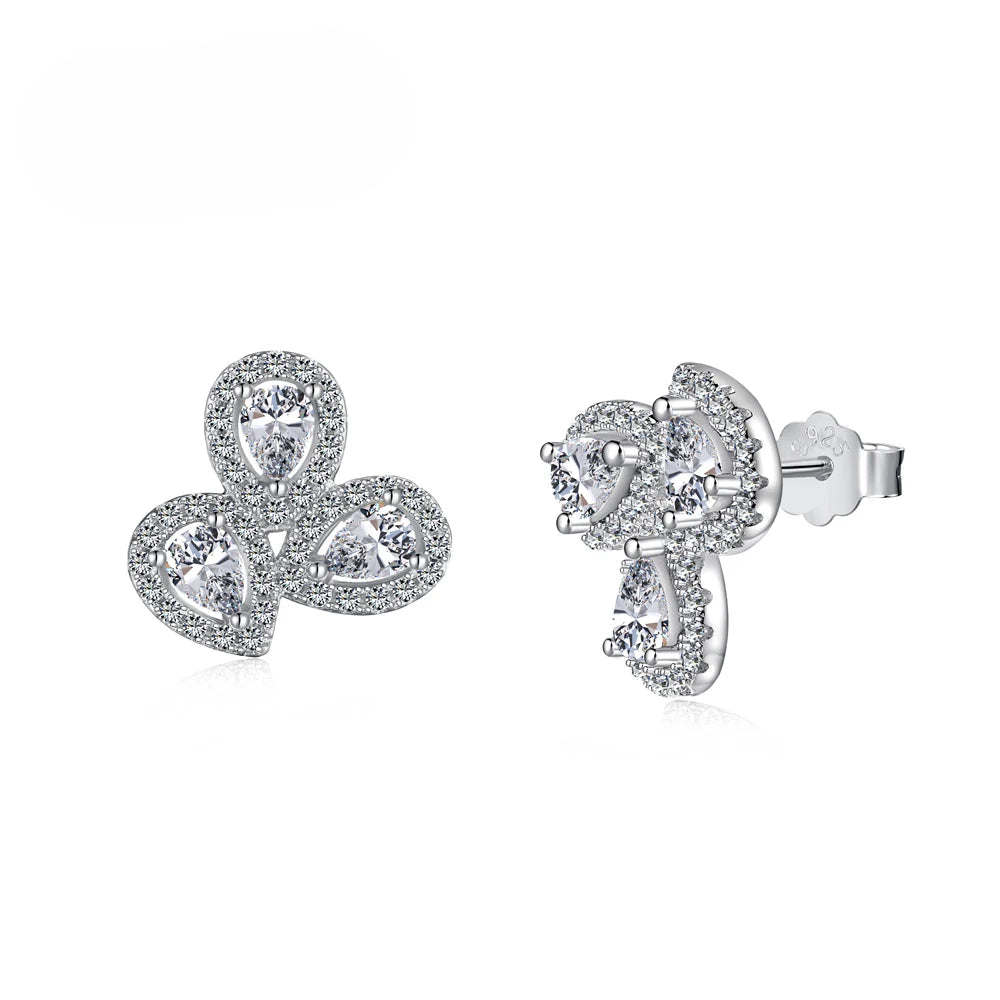 Silver Zircon Pear Cut Water Drops Ear Studs