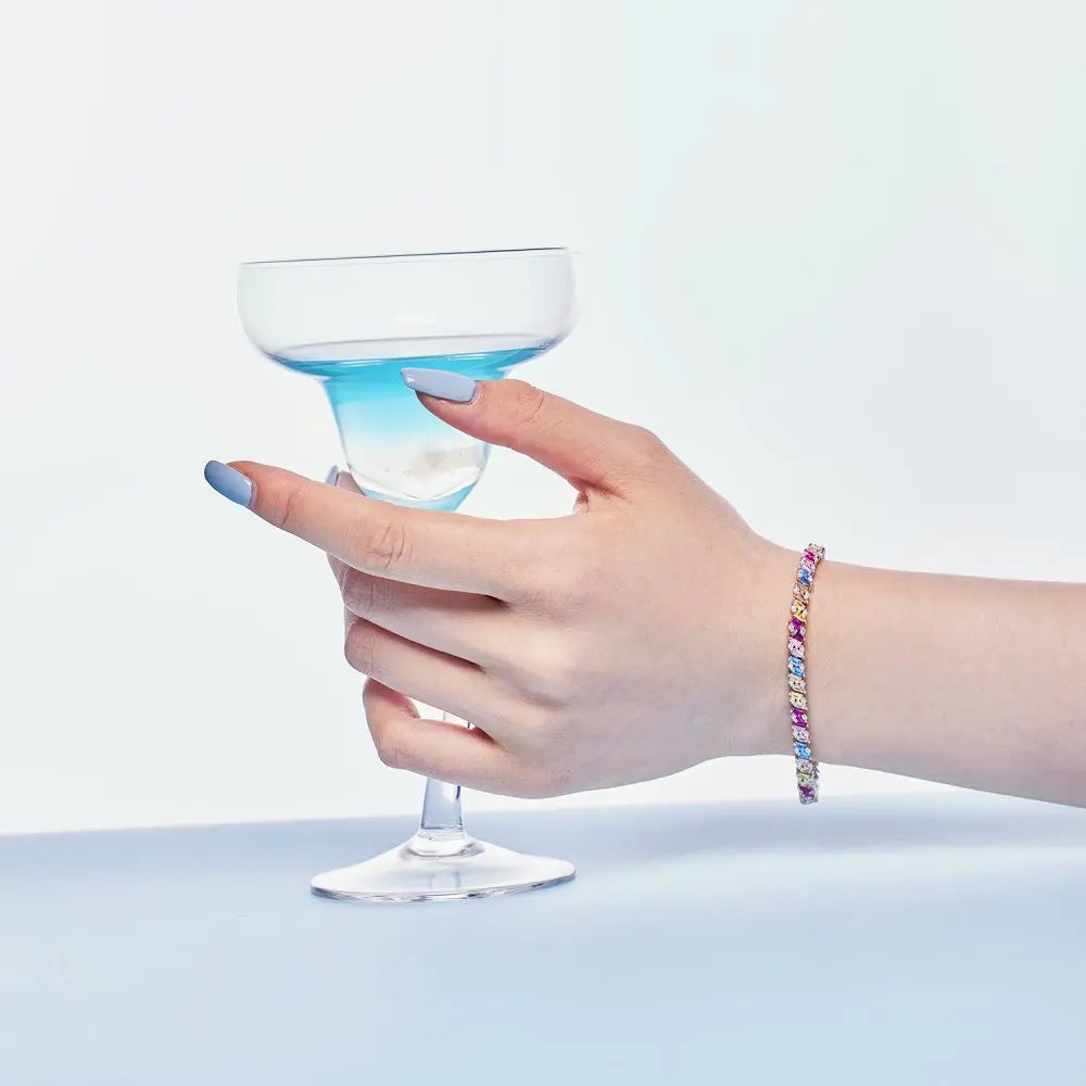 Silver Zircon Tapered Baguette Cut Multi Shape Tennis Bracelet