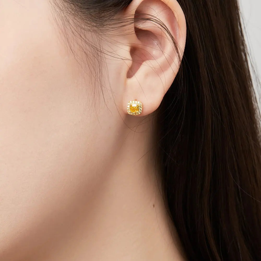 Silver Zircon Cushion Square Cut Pillow Ear Studs