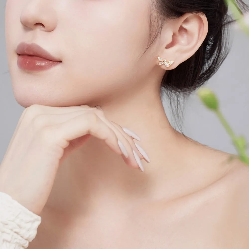 Silver Zircon Pear Cut Irregular Ear Studs