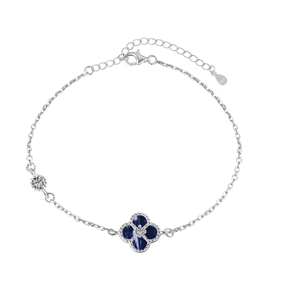 Silver Zircon Round Cut Clover Chain Bracelet