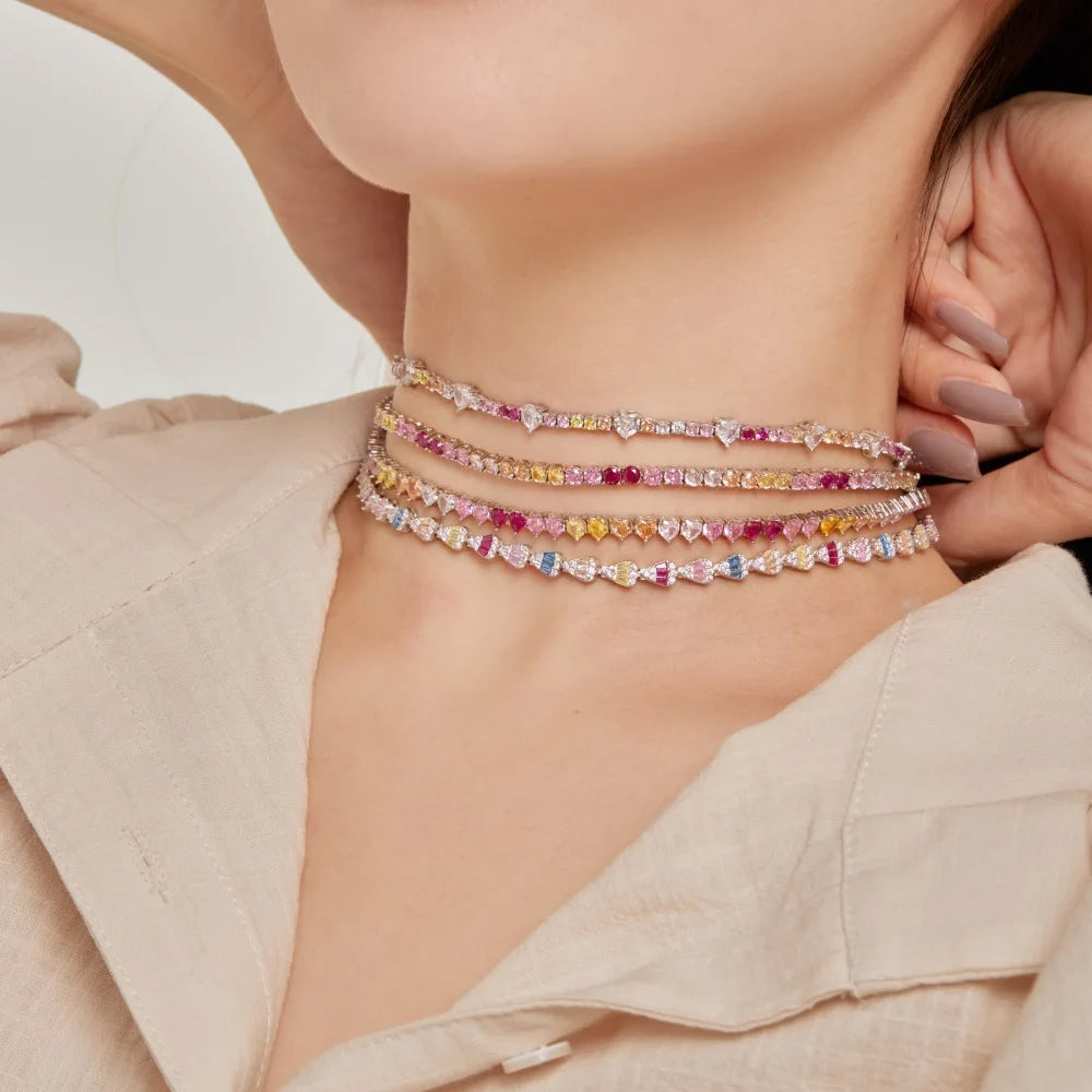Silver Zircon Baguette Cut Inlaid Tennis Necklace