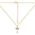 Silver Zircon Round Cut Ginkgo Leaf Pendant Necklace