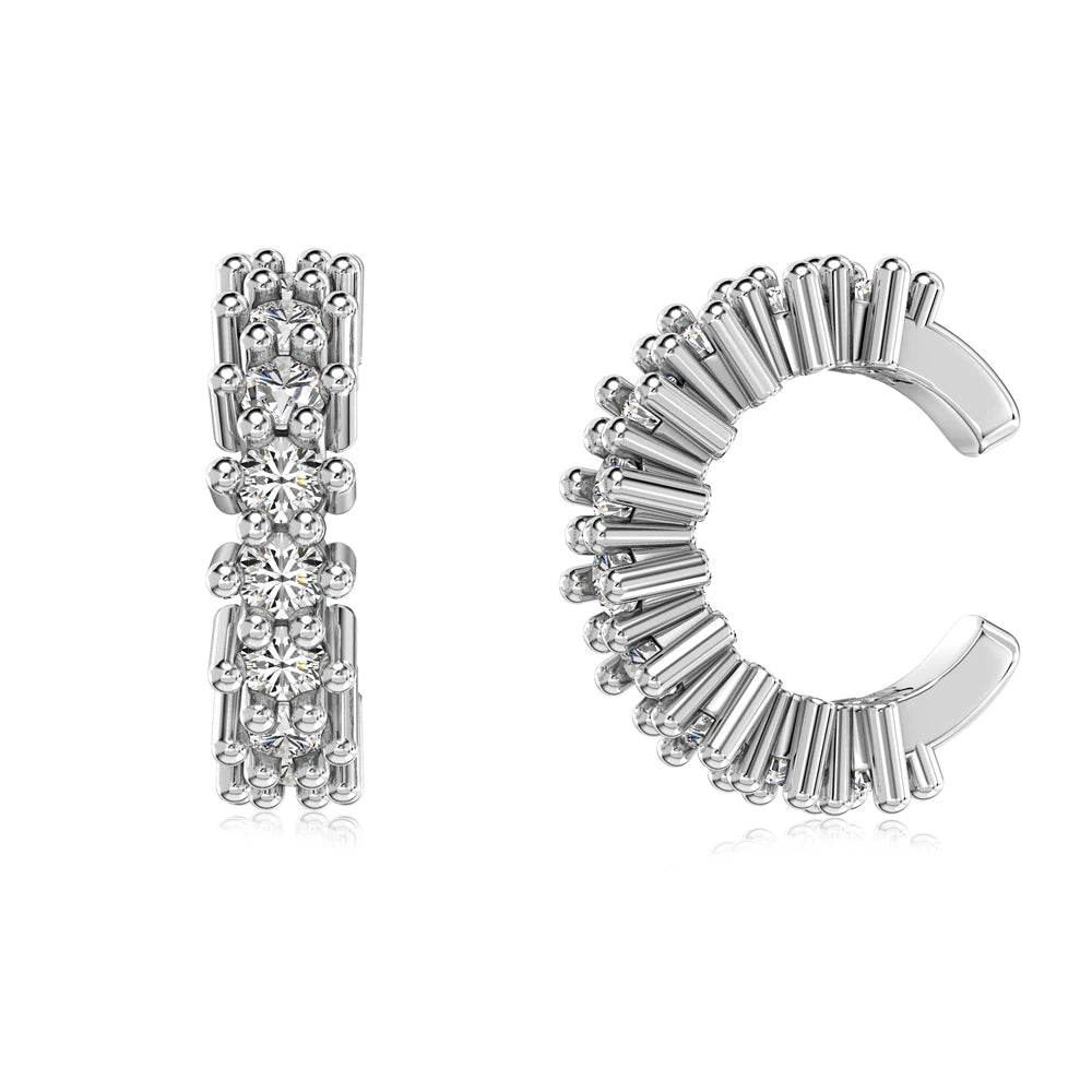 Silver Zircon Round Cut Twisted Inlaid Ear Cuffs