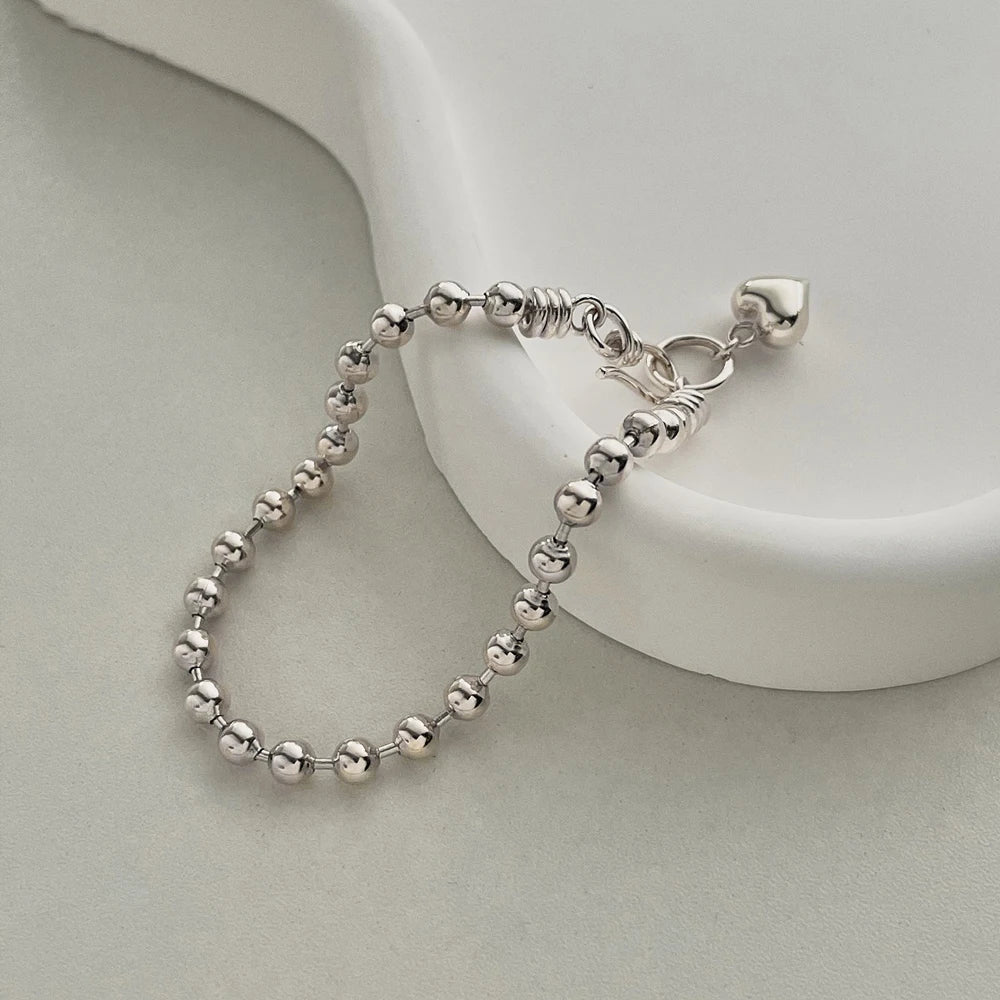 Silver Heart Bangle Beaded Bracelet