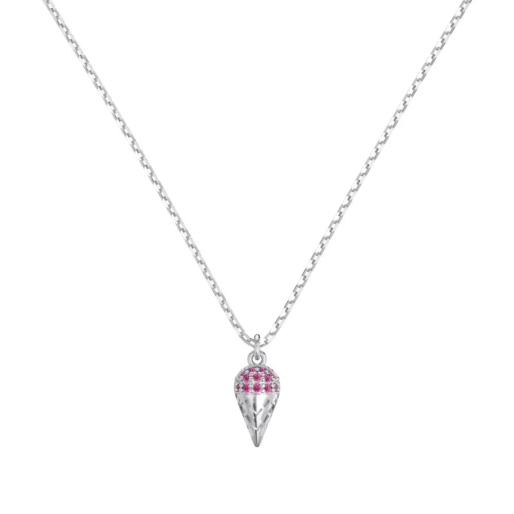 Silver Zircon Round Cut Ice Cream Pendant Necklace