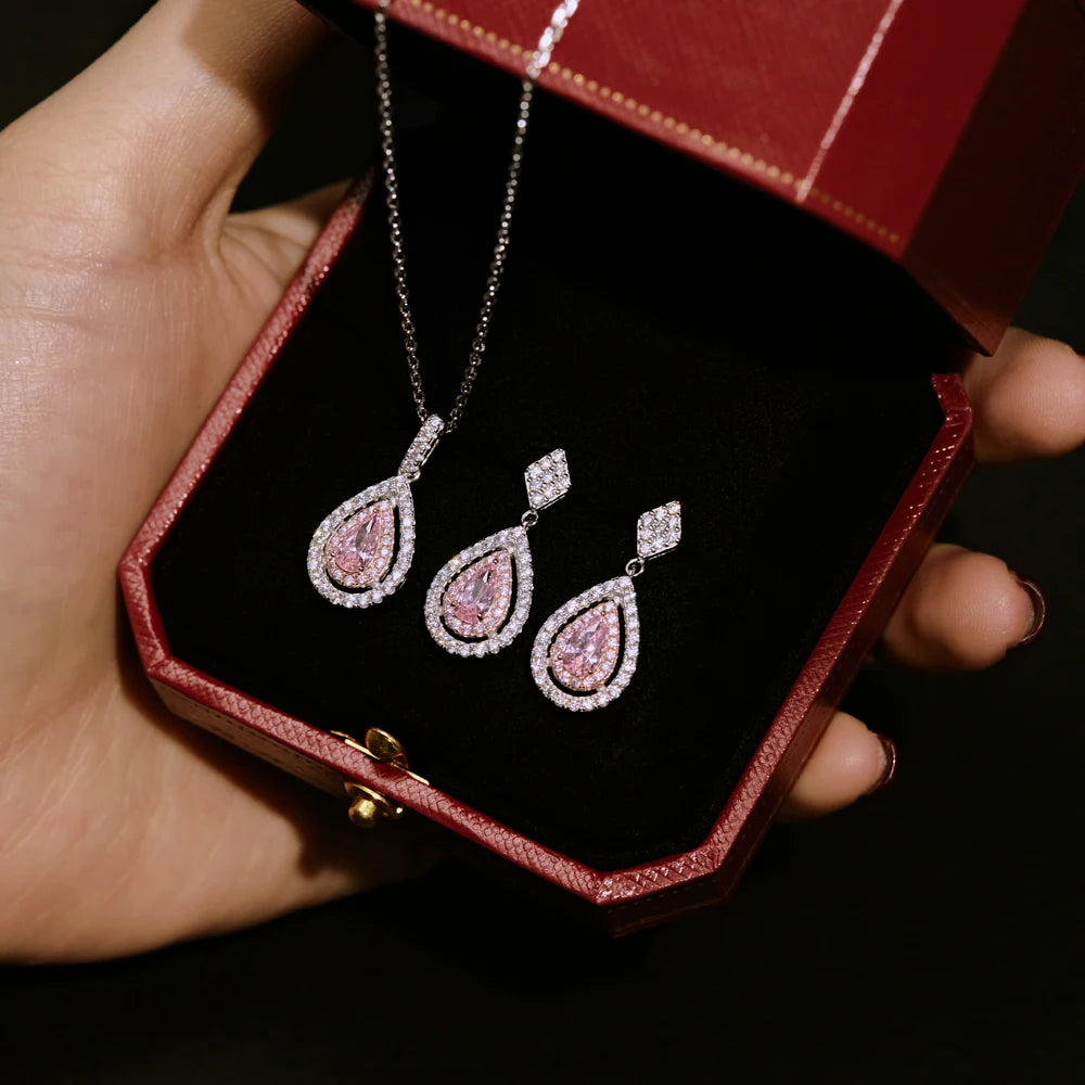 Silver Zircon Pear Cut Iced Tear Drop Earrings