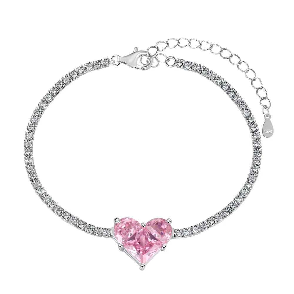 Silver Zircon Princess Cut Heart Tennis Bracelet