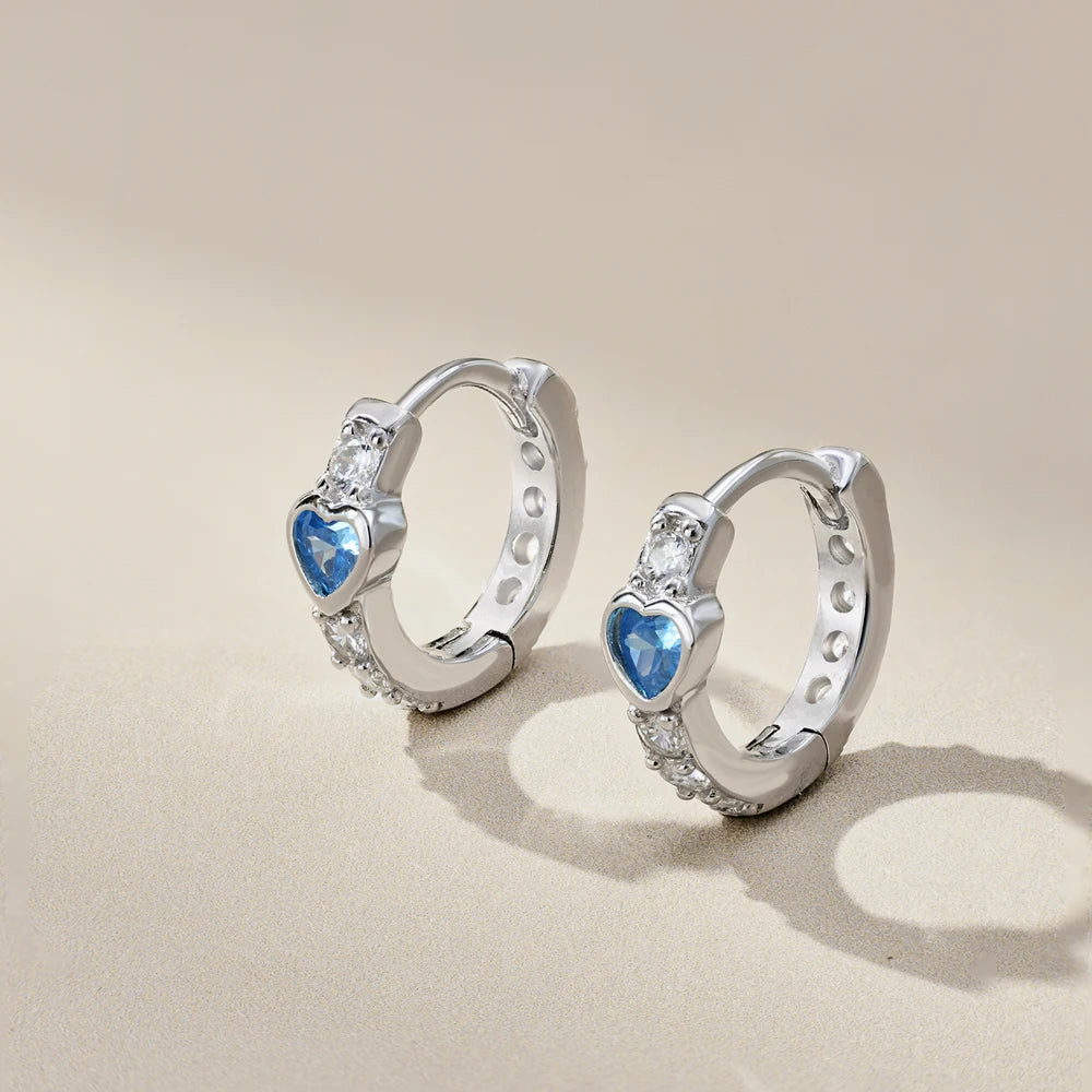 Silver Zircon Heart Cut Inlaid Huggie Earrings