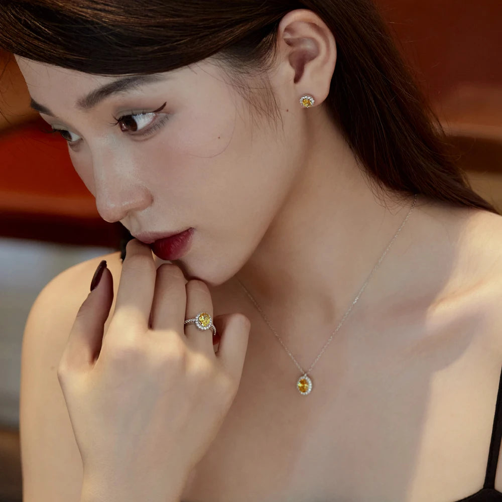 Silver Zircon Oval Cut Halo Pendant Necklace
