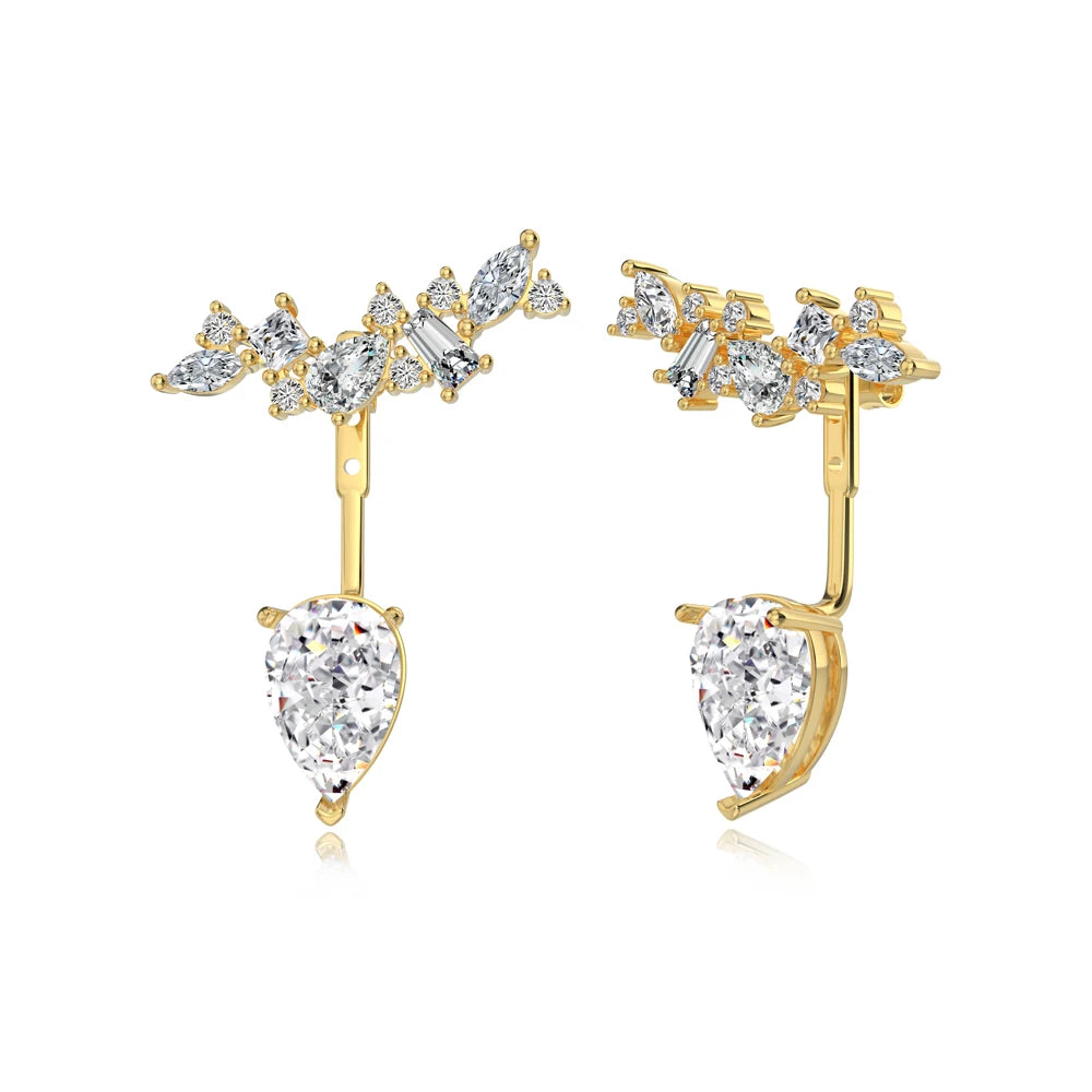 Silver Zircon Pear Cut Irregular Stacked Ear Studs