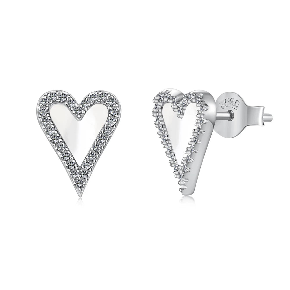 Silver Onyx Heart Cut Halo Ear Studs