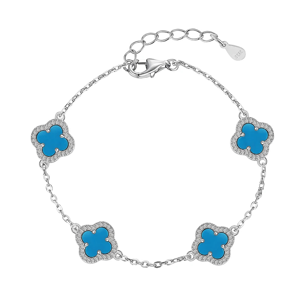Silver Onyx Clover Cut Clover Charm Bracelet