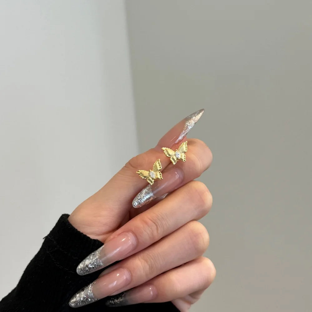 Silver Zircon Oval Cut Butterfly Ear Studs