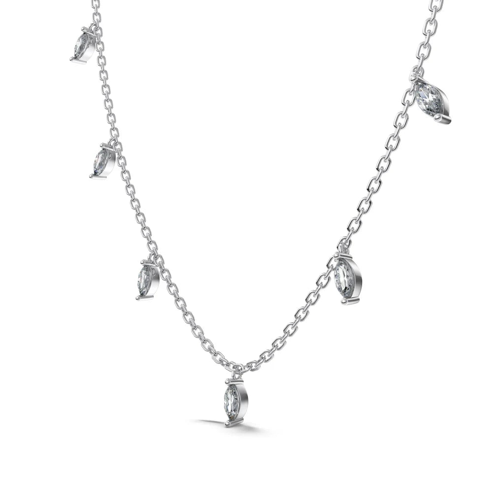Silver Zircon Marquise Cut Tassel Chain Necklace