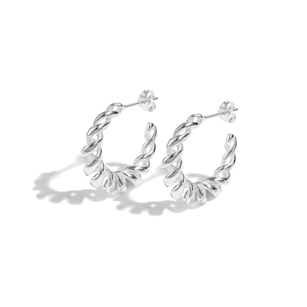 Silver Twisted Hook Ear Hoops